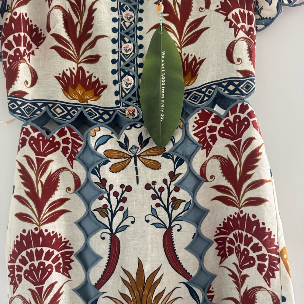 NWT FARM Rio Red and Green Square Neck Midi Dress - Picture 5 of 8